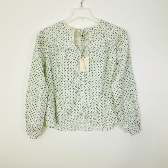 Universal Thread Womens Top XSmall Long Sleeve Tie Front Blouse White Floral New - Picture 3 of 10